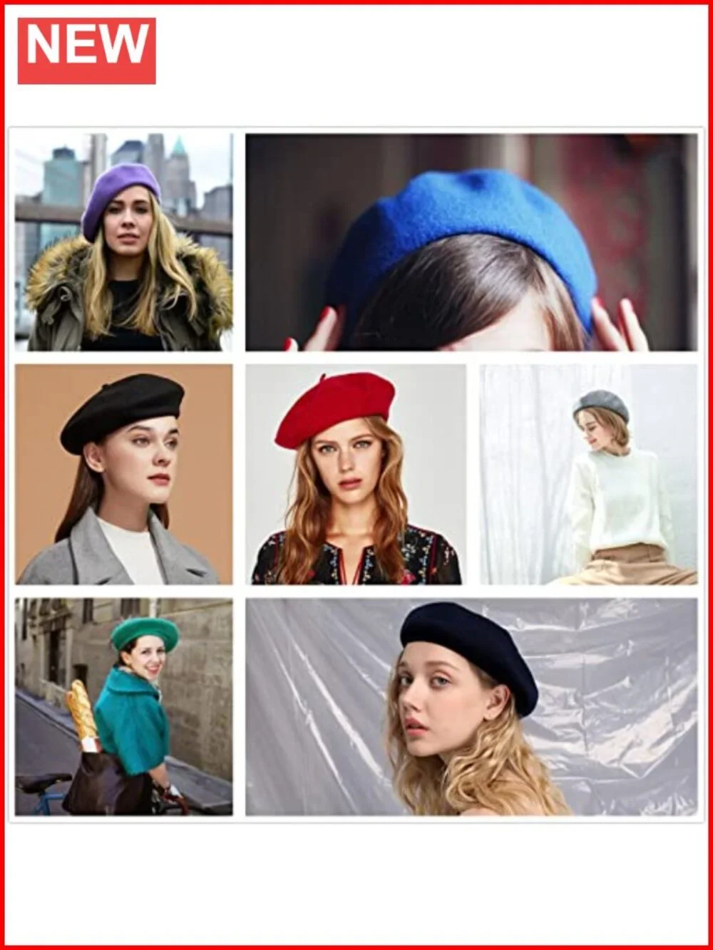 French Wool Blend Beret Hat - Stretchable Classic Beanie Winter Cap One Size